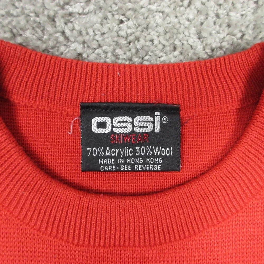 Ossi Sweater Mens Large Red Argyle Crewneck Pullover Knit‎ Skiwear Holiday Wool